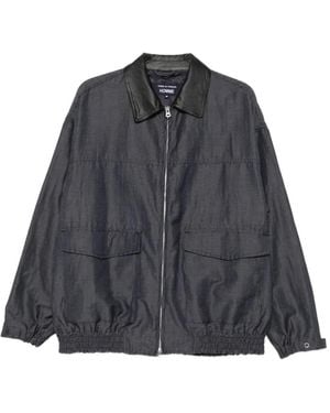 Comme des Garçons Leather-Collar Herringbone Jacket - Gray