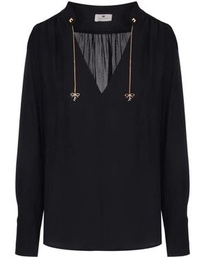 Elisabetta Franchi V-Neck Crepe Blouse - Black