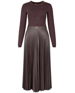 Twinset Long Knit Dress With Leather-Effect - Purple