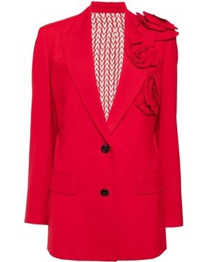 Valentino Garavani Floral Appliqué V-Neck Blazer - Red