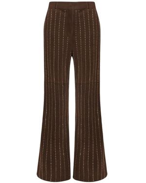 P.A.R.O.S.H. Rhinestone-Embellished Suede Flared Trousers - Brown