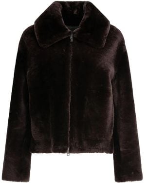 B&W Lamb-Fur Zip-Front Coat - Black