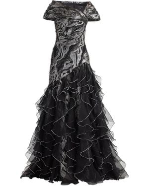 Tadashi Shoji Ruffled Metallic-Effect Maxi Dress - Black