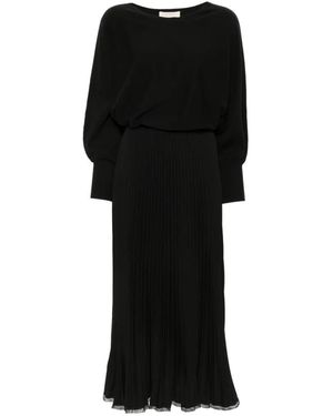 Twinset Pleated Lace-Trim Midi Dress - Black