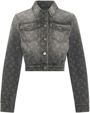Marine Serre Faded Cropped Denim Jacket - Grey
