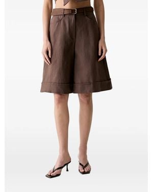 ViCOLO Belted Turn-Up Shorts - Brown