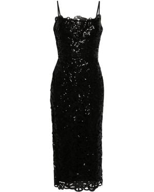 Marchesa Pailletten-Midikleid Mit Blumenmuster - Schwarz
