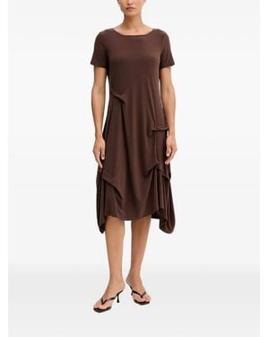 Joseph Ribkoff Asymmetric-Hem Short-Sleeve Midi Dress - Brown
