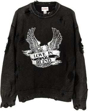 KAMIYA Eagle Print Distressed Sweatshirt - Black