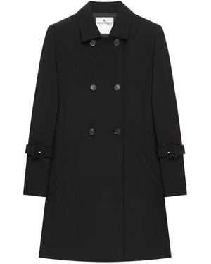 Courreges Double-Breasted Embroidered-Logo Coat - Black
