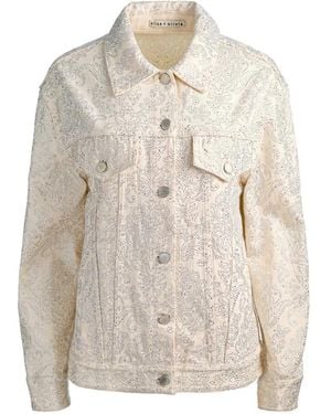 Alice + Olivia Jeff Crystal-Embellished Denim Jacket - White