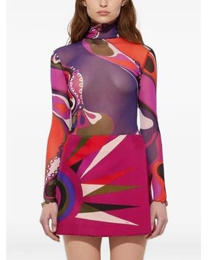 PUCCI Abstract-Print Turtleneck Sheer Top - Red