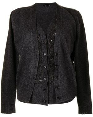 Goen.J Lace Panel Layered Cardigan - Black