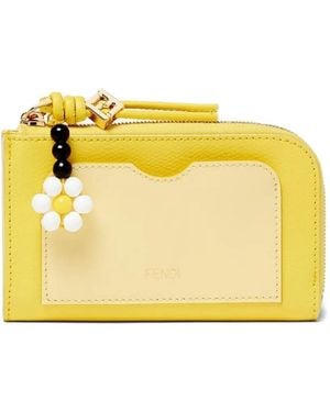 Fendi Ff Diamonds Flower-Charm Leather Card Case - Yellow