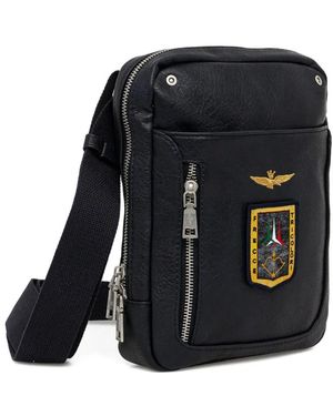 Aeronautica Militare Zip Logo-Patch Messenger Bag - Black