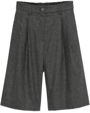 Emporio Armani Pleated Wide-Leg Wool Shorts - Grey