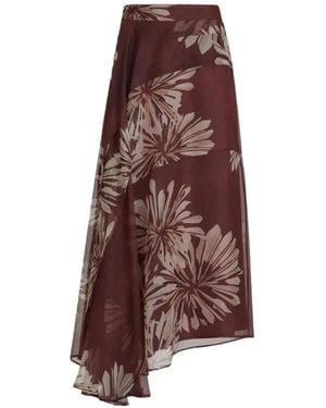 Brunello Cucinelli Falda Fluida Con Estampado Floral - Marrón
