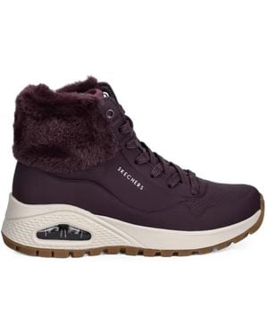 Skechers Uno Rugged Faux-Fur Trim Ankle Boots - Purple