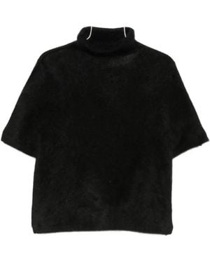 Soft Goat Short-Sleeve Turtleneck Sweater - Black