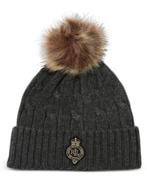 Ralph Lauren Cable-Knit Pompom Beanie Hat - Grey