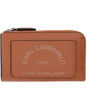 KARL LAGERFELD Logo-Print Zip-Around Wallet - Brown