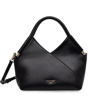 Twinset Logo-Plaque Asymmetric Tote Bag - Black