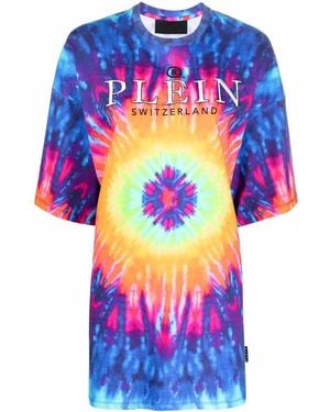 Philipp Plein Tie Dye-Print T-Shirt Dress - Blue
