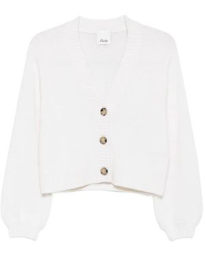 Allude Ribbed-Trim V-Neck Cardigan - White
