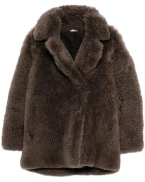 Liska Lapel-Collar Goat-Fur Coat - Brown
