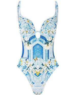 CAMILLA Keyhole Badpak Met Ruches - Blauw