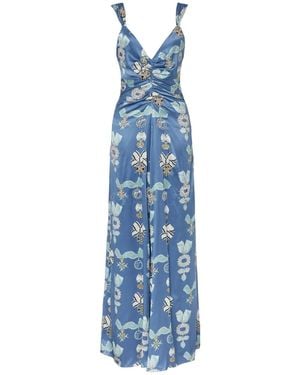 Temperley London Reina Sleeveless Ruched Silk Maxi Dress - Blue