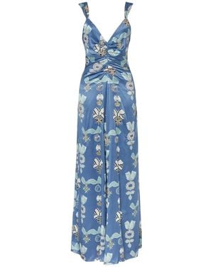 Temperley London Reina Sleeveless Ruched Silk Maxi Dress - Blue