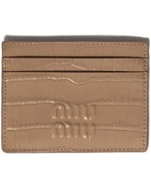 Miu Miu Crocodile Embossed Calfskin Card Holder - Brown