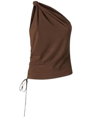 Pinko Top Drapeado Con Hombros Con Nudo - Marrón