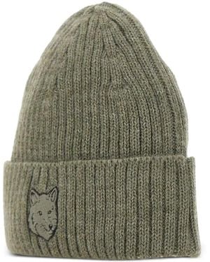 Maison Kitsuné Fox-Head Ribbed Beanie - Green