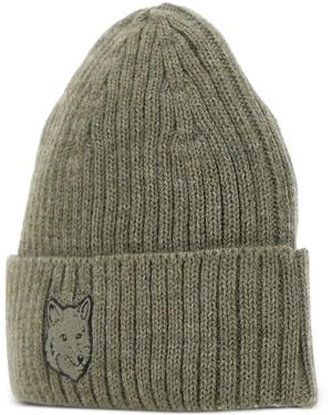 Maison Kitsuné Fox-Head Ribbed Beanie - Green