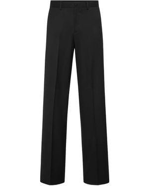 Philipp Plein Wool Wide-Leg Trousers - Black
