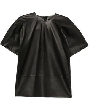 TOTEME Short-Sleeve Leather T-Shirt - Black