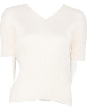 Pleats Please Issey Miyake Pleated V-Neck T-Shirt - White