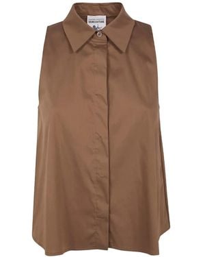 Semicouture Quanta Sleeveless Box-Pleat Shirt - Brown