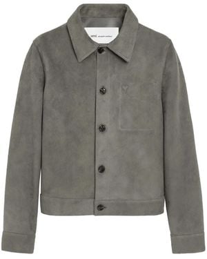 Ami Paris Ami De Coeur Buttoned Leather Jacket - Grey