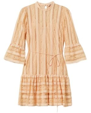 Twinset Short Striped Lace Dress With Belt - White
