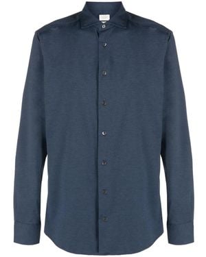 Traiano Milano Ribbed Long-Sleeve Button-Up Shirt - Blue