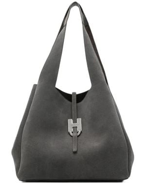 Hogan Logo-Plaque Suede Tote Bag - Black