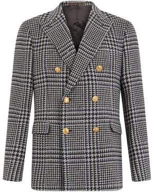 Slowear Prince Of Wales Check Double-Breasted Blazer - Grey