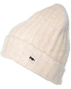 KARL LAGERFELD Ikon Ribbed-Knit Beanie Hat - Natural