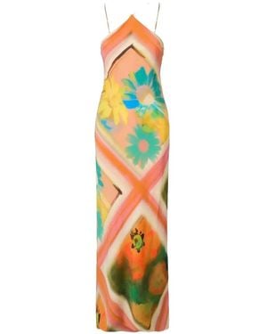 STAUD Robe Longue Cubism À Fleurs - White
