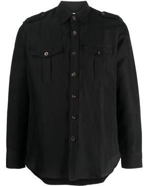 PT Torino Long-Sleeves Cotton-Linen-Blend Shirt - Black