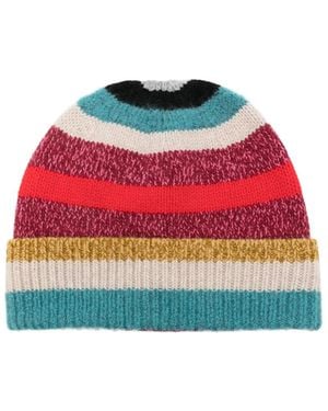 Paul Smith Striped-Knit Beanie Hat - Red