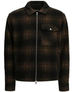 Moncler Check-Pattern Zip-Up Shirt Jacket - Black